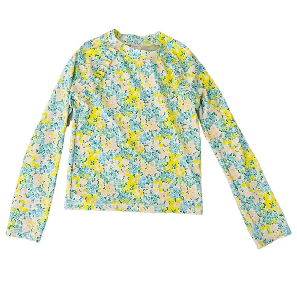 Tucker + Tate Girl’s Yellow Blue Floral Swim Longsleeve Rashguard 8 - Picture 1 of 5